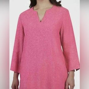 Land’s End Women’s Bubblegum Pink 3/4 Sleeve XXL Linen Tunic V-Neck With Pocket